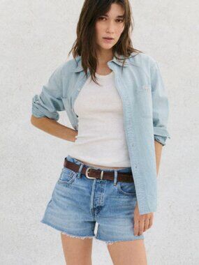 Buck Mason Sunfaded Wash Chambray Cotton Button-Down Shirt Size L